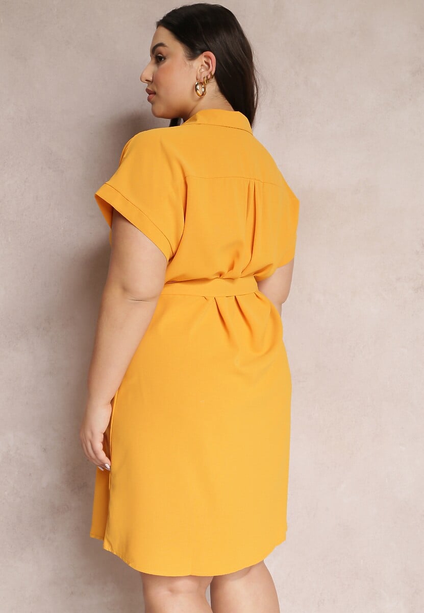 Żółta Sukienka Koszulowa Wiązana w Pasie z Krótkimi Rękawami Wellwood