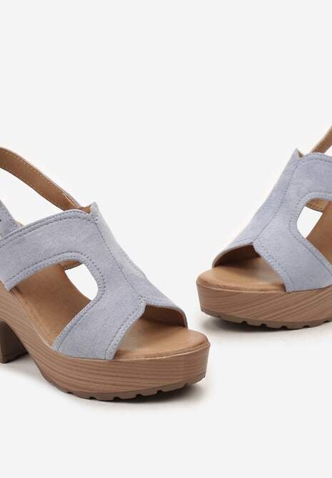 Niebieskie Sandały Typu Chodaki na Słupku i Platformie Zapinane przy Kostce Racia