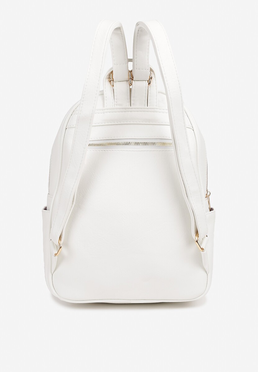 Biały Plecak na Regulowanych Szelkach z Ekoskóry ze Złotymi Detalami Sanu