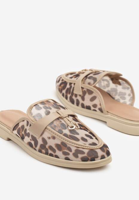 Panterkowe Transparentne Klapki Mule z Siateczki Zdobione Zawieszką Telianne