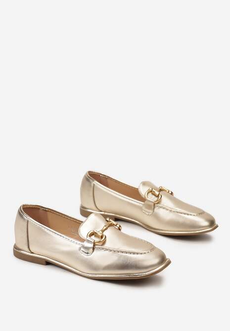 Złote Płaskie Mokasyny z Elegancką Klamerką Mustia