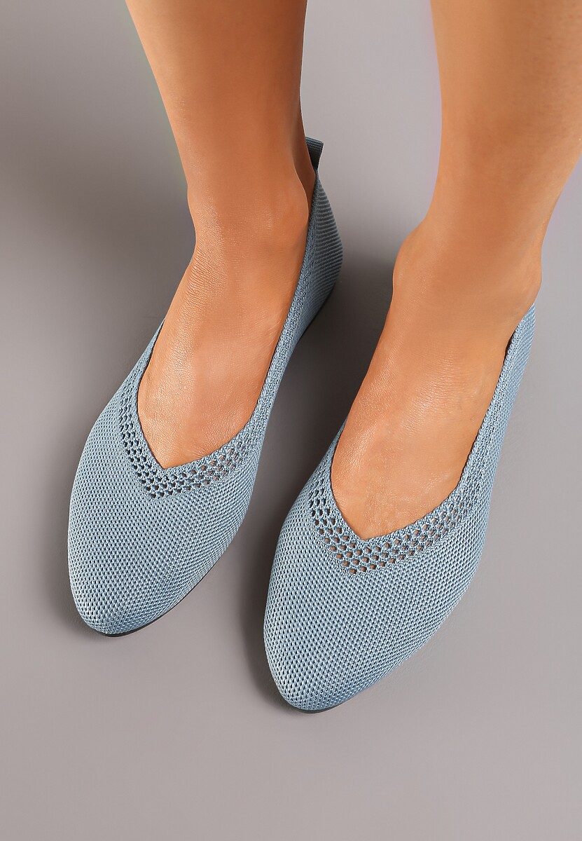 Jasnoniebieskie Płaskie Balerinki Plecione z Ozdobnymi Wycięciami Daniya