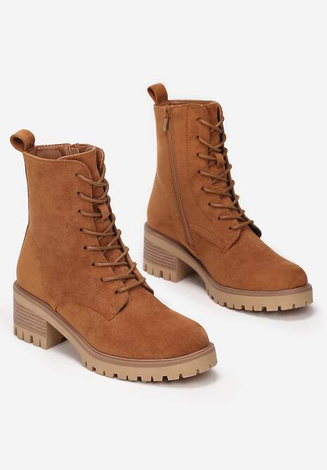 Brązowe Botki ze Sznurowaniem Ditra