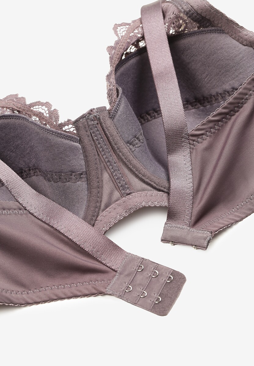 Szary Biustonosz z Regulowanymi Ramiączkami i Usztywnieniem o Koronkowym Wykończeniu Vikiiraea