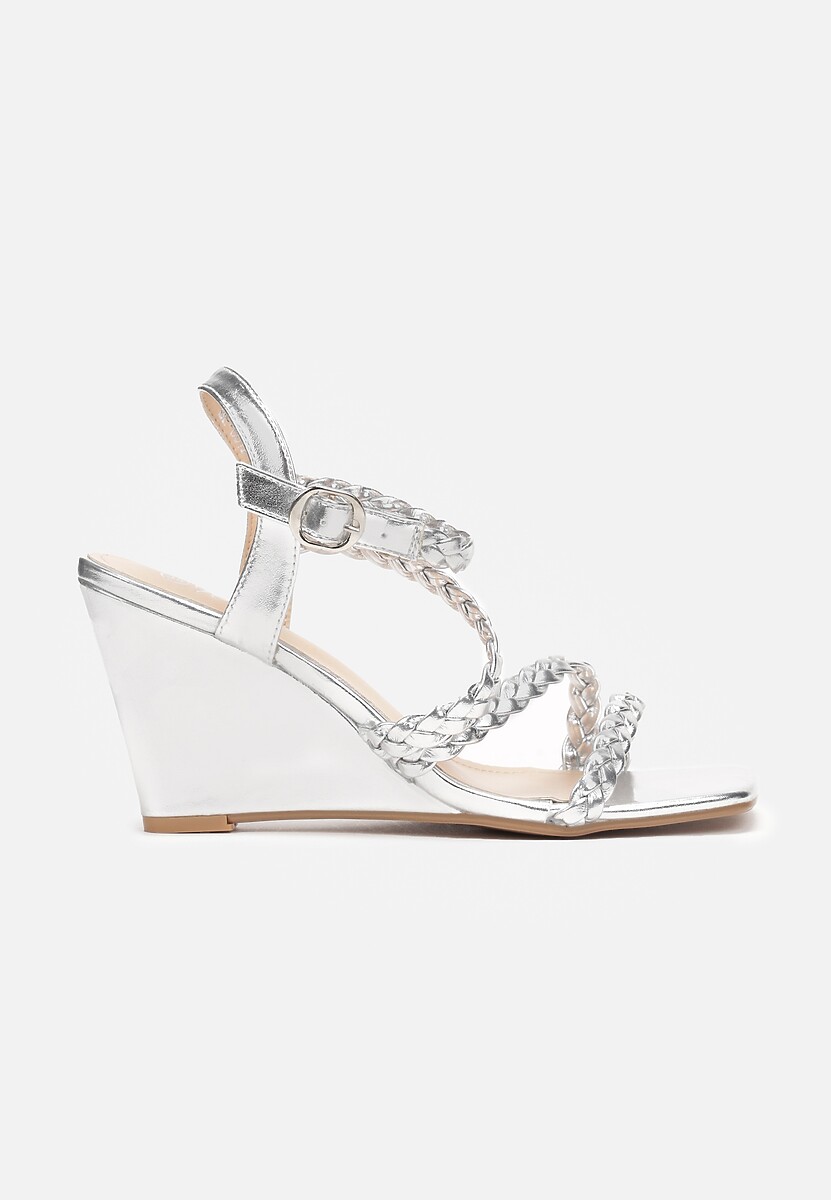 Srebrne Sandały z Plecionymi Paskami na Koturnie Rulingsia