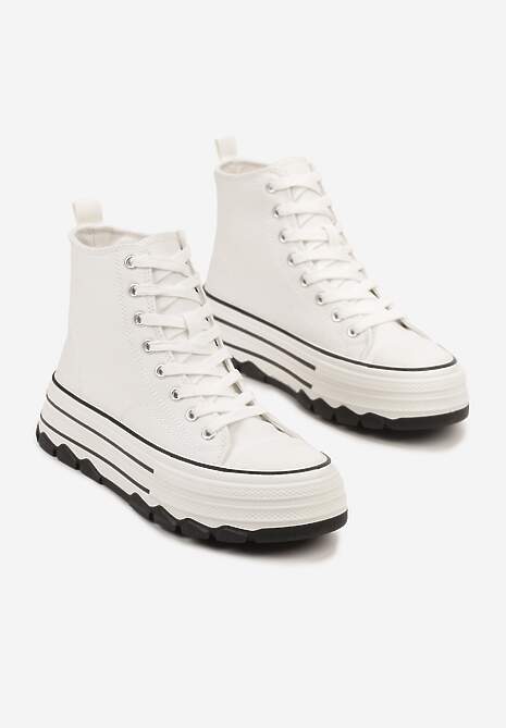 Białe Trampki na Platformie za Kostkę Blokkie