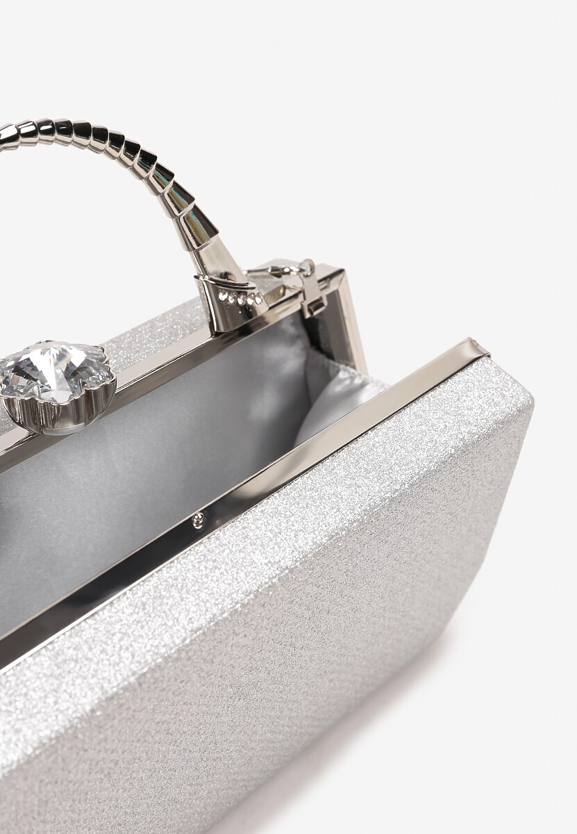 Srebrna Połyskująca Torebka Kopertówka z Rączką Bronna