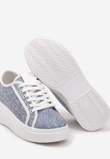 Niebieskie Sznurowane Sneakersy na Niskiej Platformie Dimiana