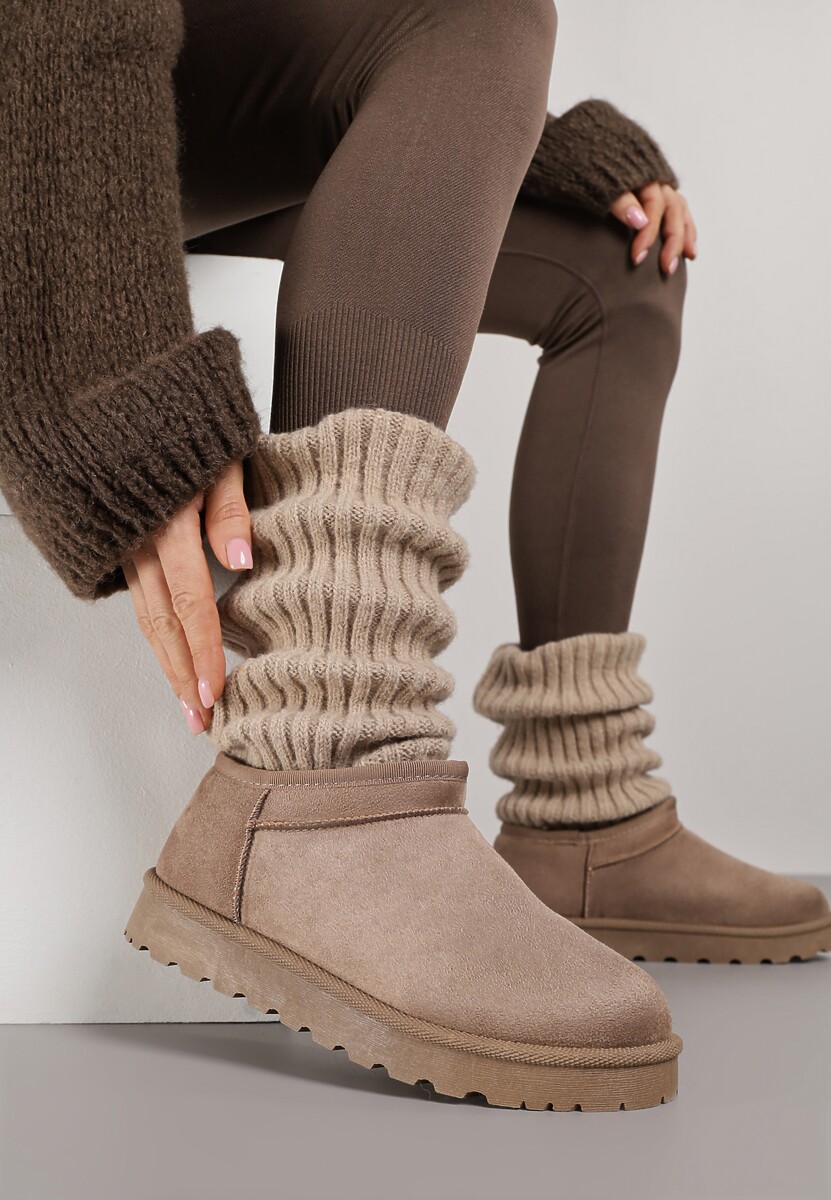 Ciemnobeżowe Niskie Śniegowce o Wsuwanym Fasonie Alodra