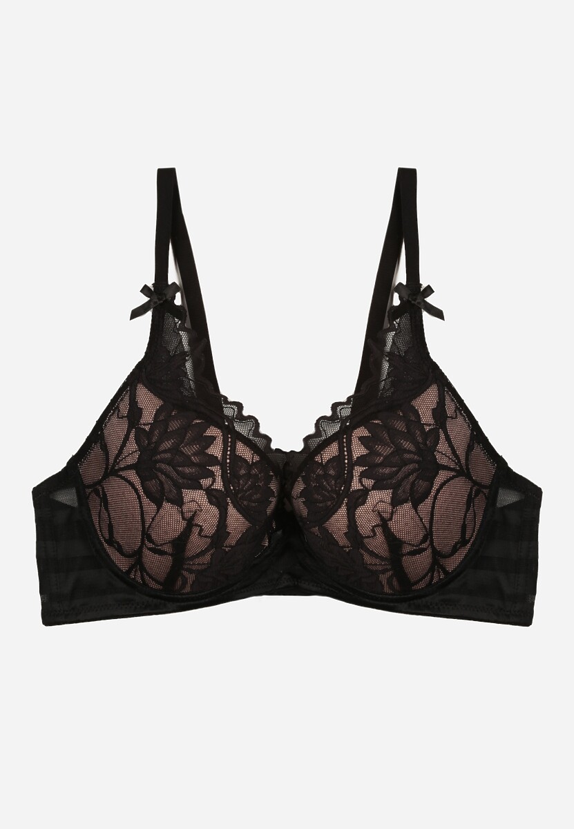 Jasnoróżowy Biustonosz Zdobiony Koronką i Kokardami Morgavia