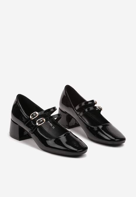 Czarne Stylowe Czółenka w Stylu Mary Jane na Obcasie Jovinda