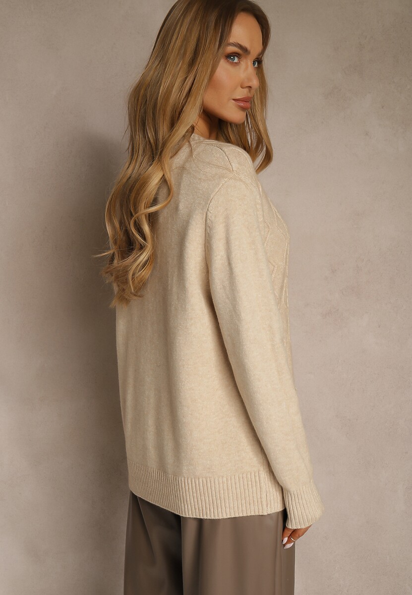 Jasnobeżowy Kardigan z Bawełną i Tłoczonym Wzorem Reisina