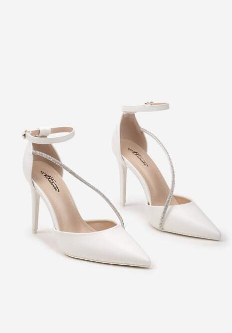 Białe Szpilki z Cyrkoniami na Pasku i Zapięciem przy Kostce Zefiria