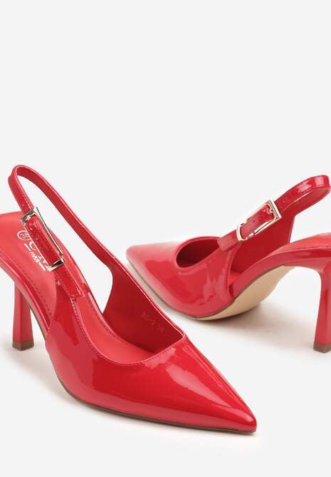 Czerwone Lakierowane Sandały Czółenka Slingback Silvesa