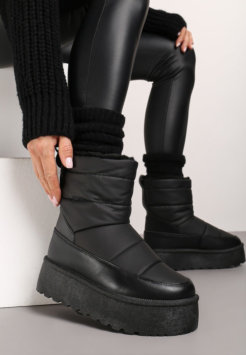 Czarne Śniegowce Vices na Platformie Ozdobione Pikowaniem Inathoria