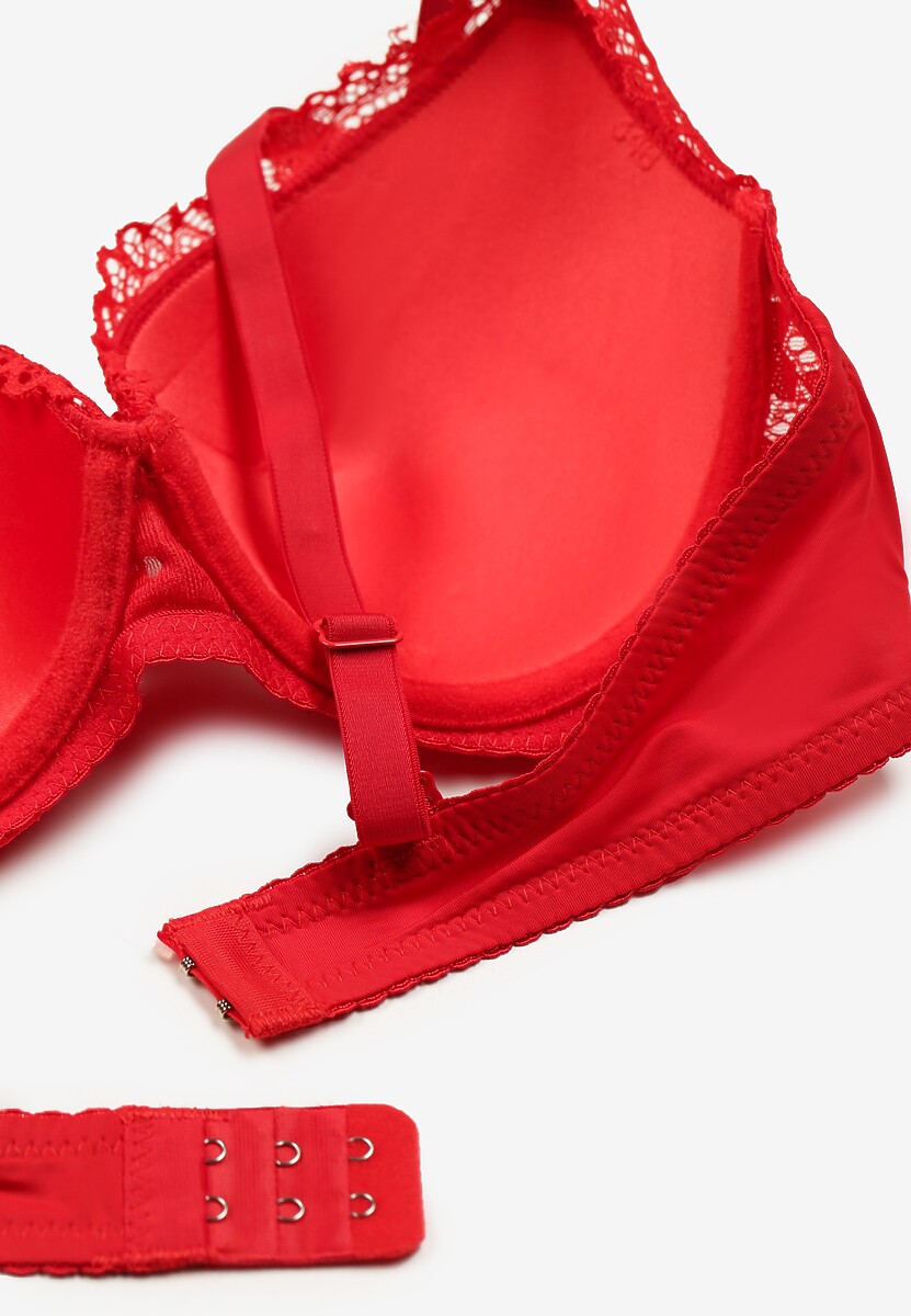 Czerwony Biustonosz z Usztywnianymi Miseczkami Ozdobione Koronką Pillnes