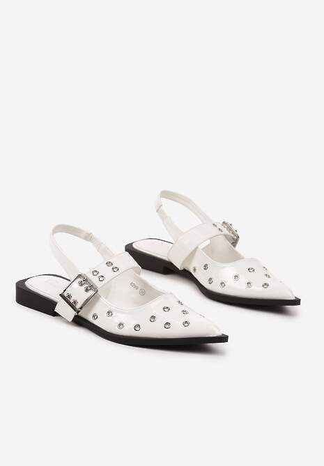 Białe Lakierowane Sandały Ozdobione Metalicznymi Detalami Saniora