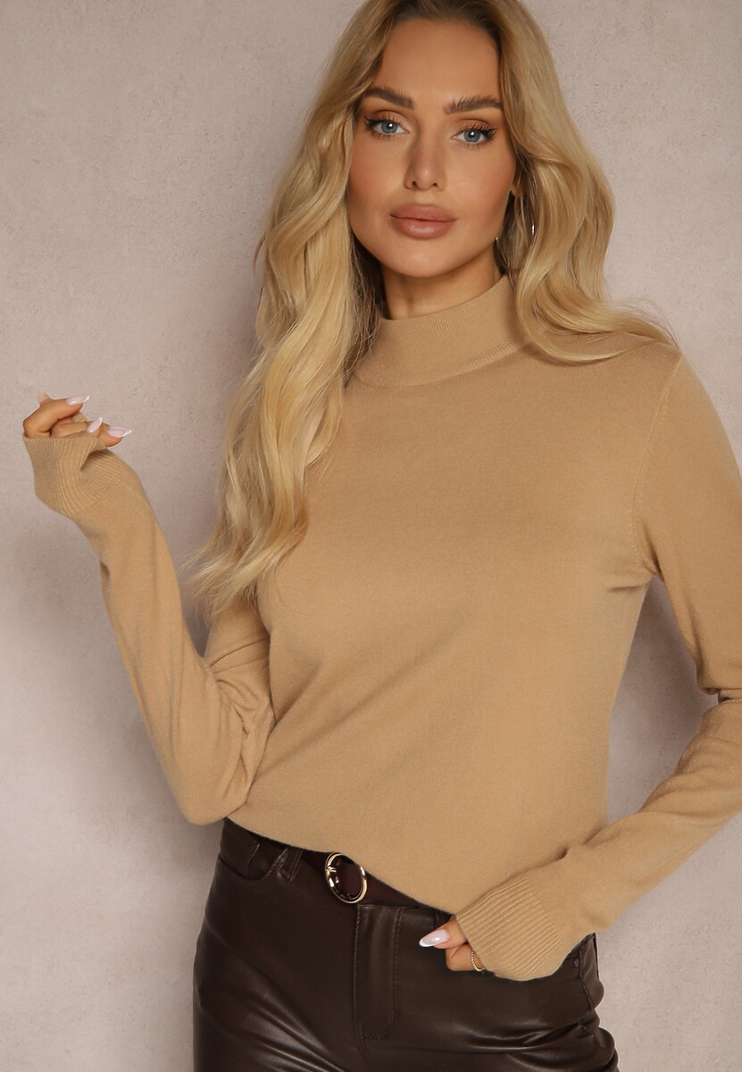 Brązowy Półgolf o Klasycznym Fasonie z Kaszmirem i Wiskozą Zailana