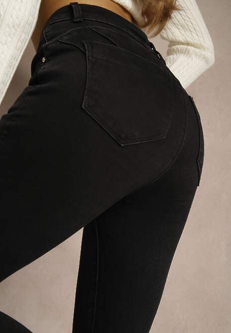 Czarne Jeansy o Fasonie Skinny Push Up Vosea