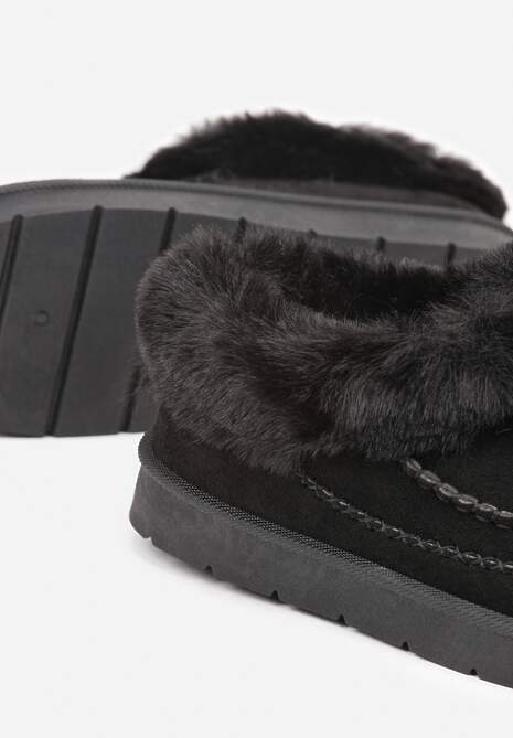 Czarne Śniegowce na Platformie Ozdobione Haftem i Futerkiem Linedis