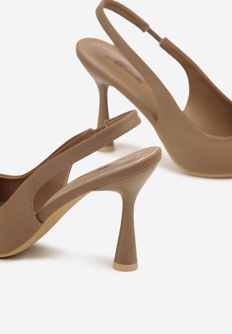 Ciemnobeżowe Sandały ze Szpiczastym Noskiem Jolaia