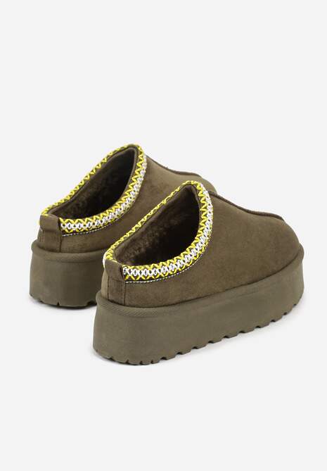 Zielone Śniegowce na Platformie z Niską Cholewką i Haftowanym Wzorem Zivilae