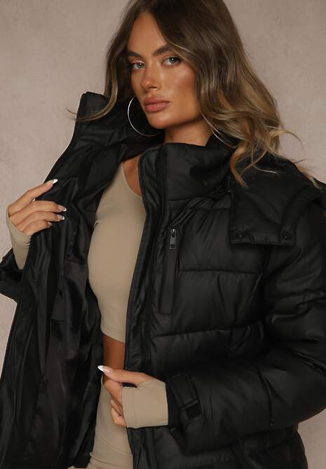 Czarna Kurtka Zimowa Y2K z Pikowaniem i Paskiem ze Sprzączką Cerrive