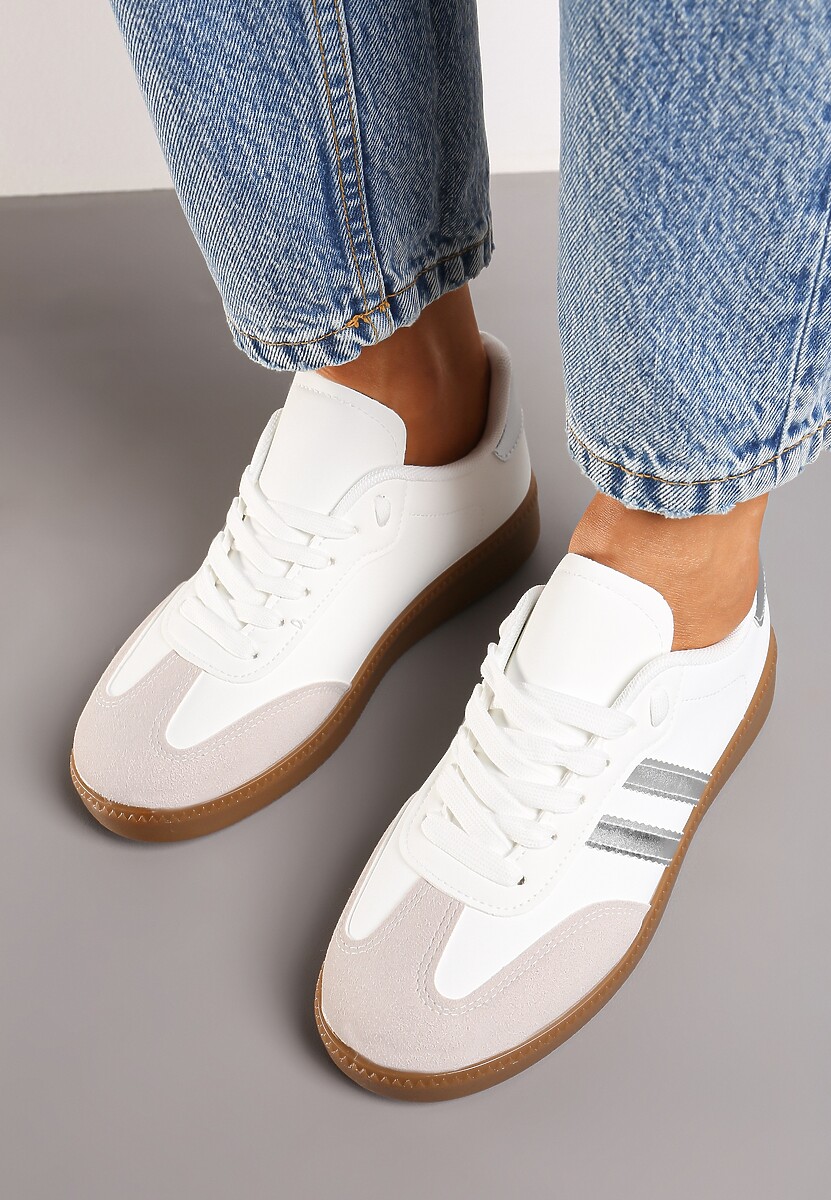 Biało-Srebrne Sneakersy Sznurowane w Sportowym Stylu Mrefia