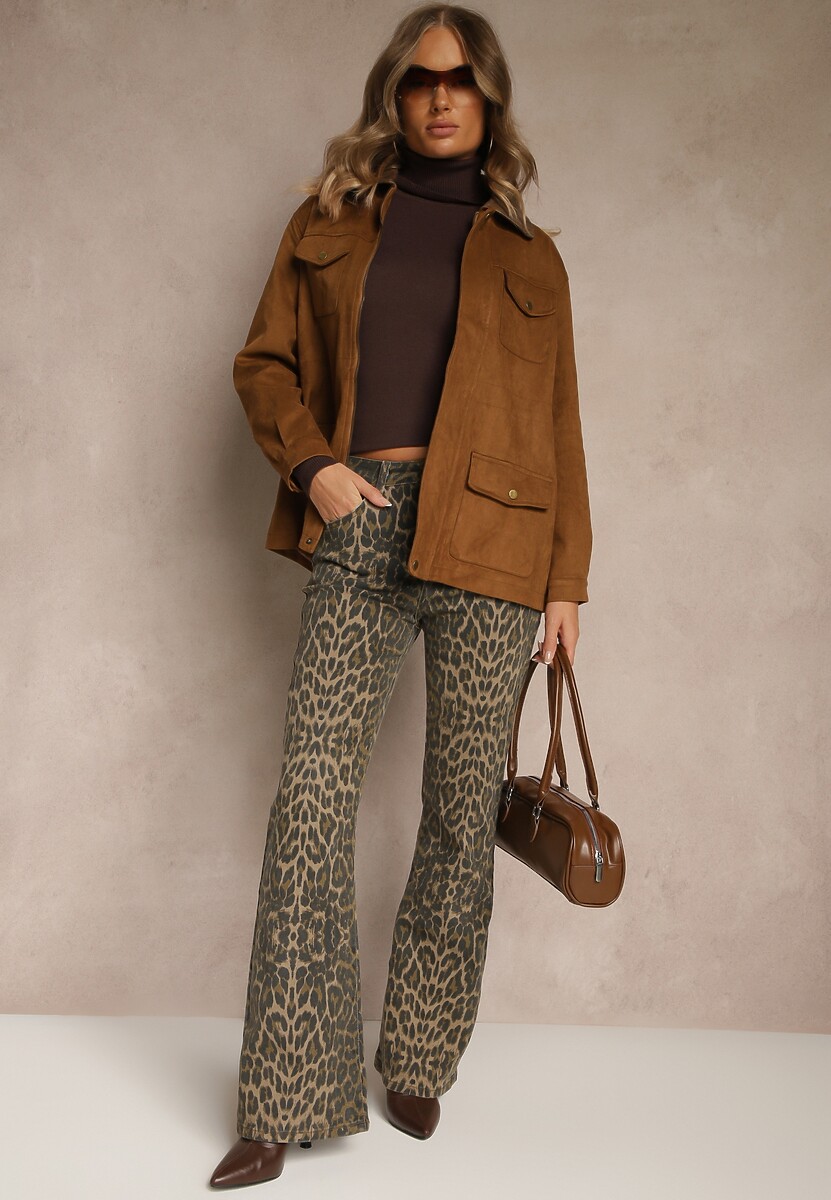 Panterkowe Jeansy Dzwony High Waist z Bawełny Enerre