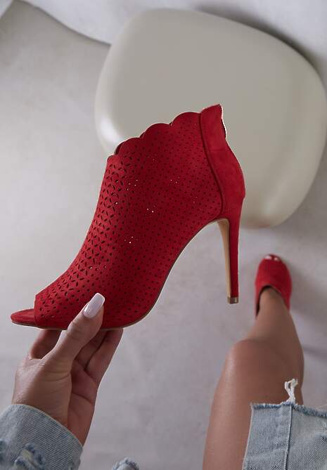 Czerwone Ażurowe Sandały Vices na Szpilce Selith