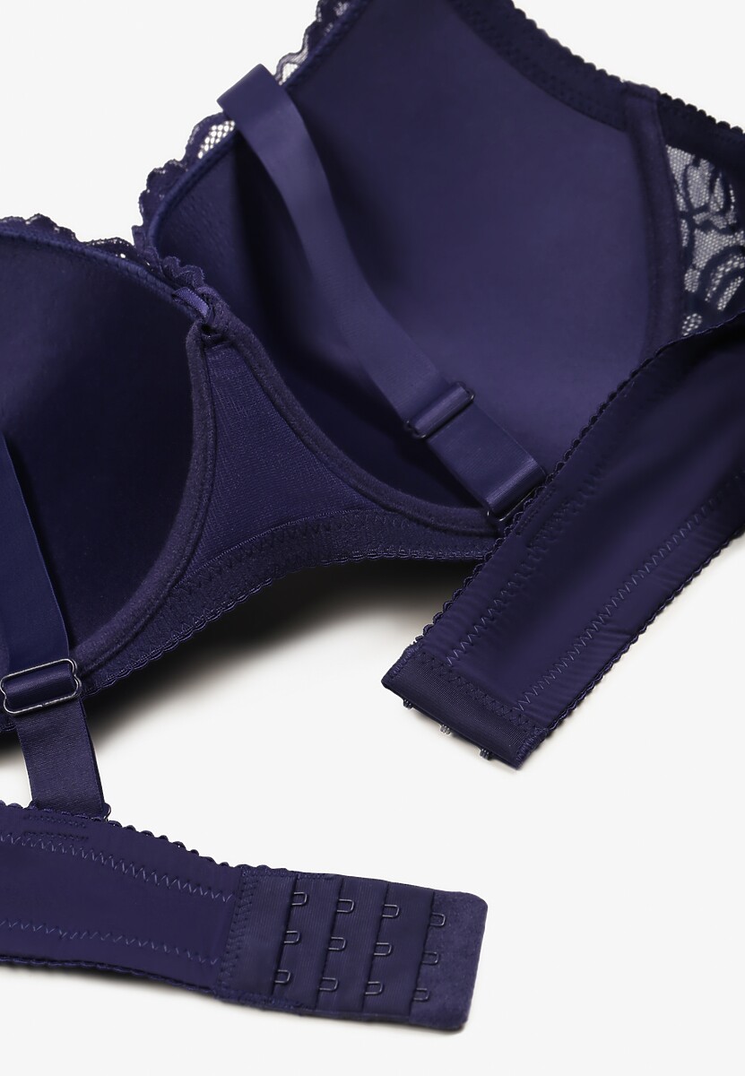 Granatowy Koronkowy Biustonosz o Kroju Full Cup z Ozdobną Kokardką Doriri