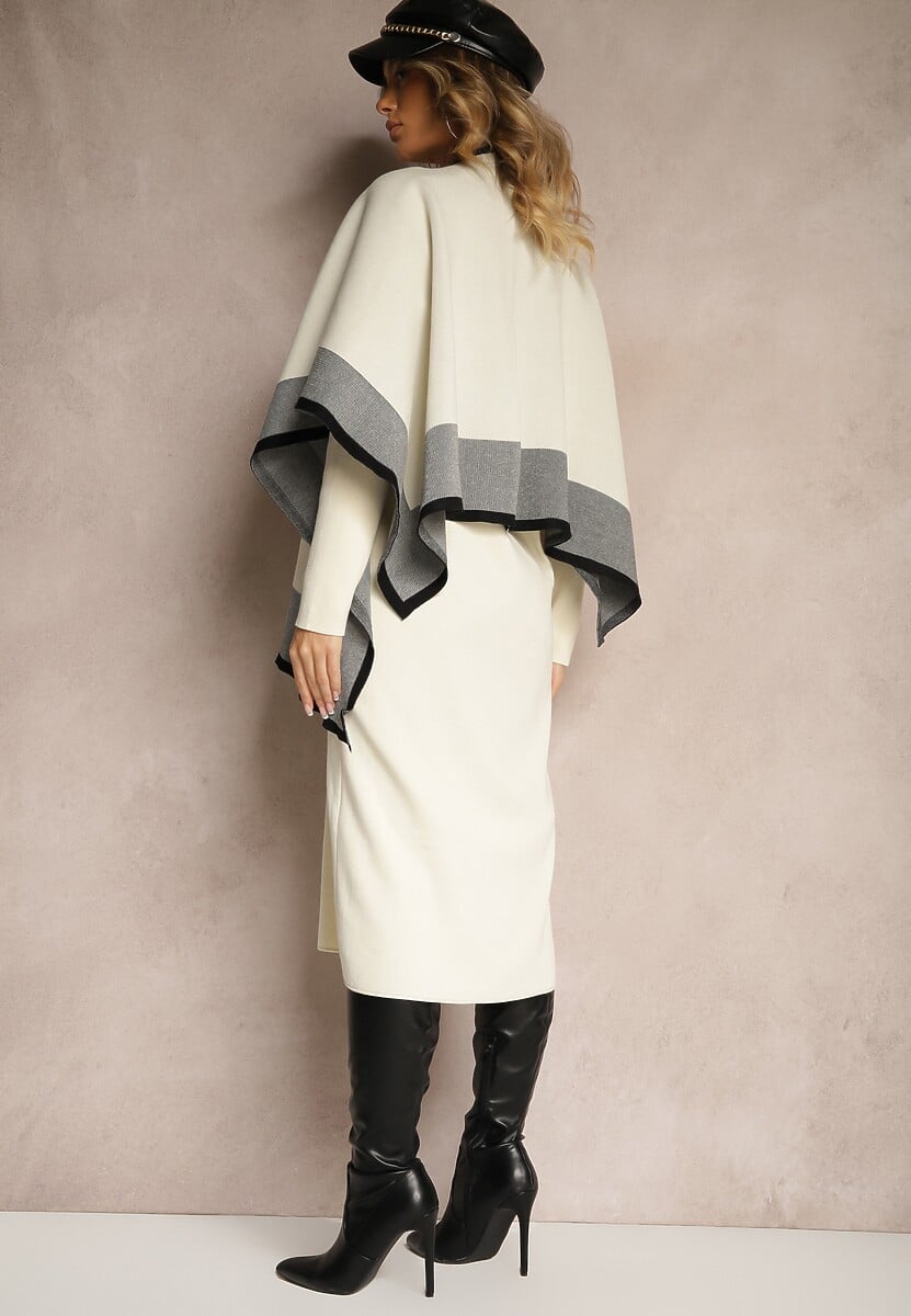 Jasnobeżowy Komplet z Dzianiny z Wiskozy Sukienka i Narzutka Ilandriel