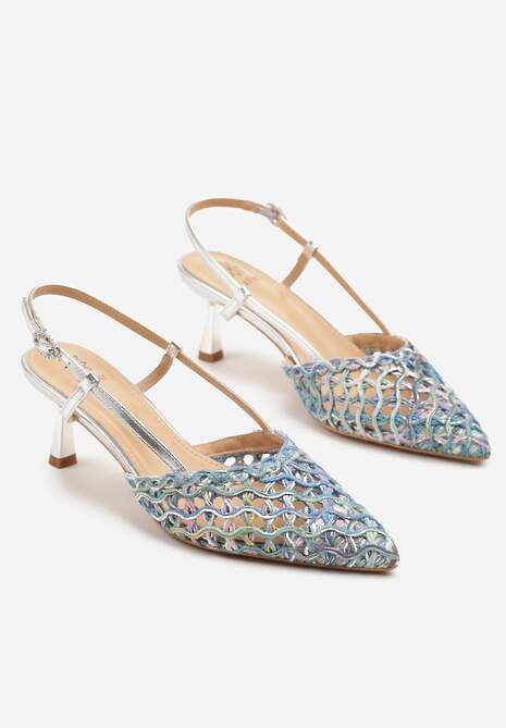Niebieskie Sandały na Kaczuszce Slingback z Plecionką Clevassa