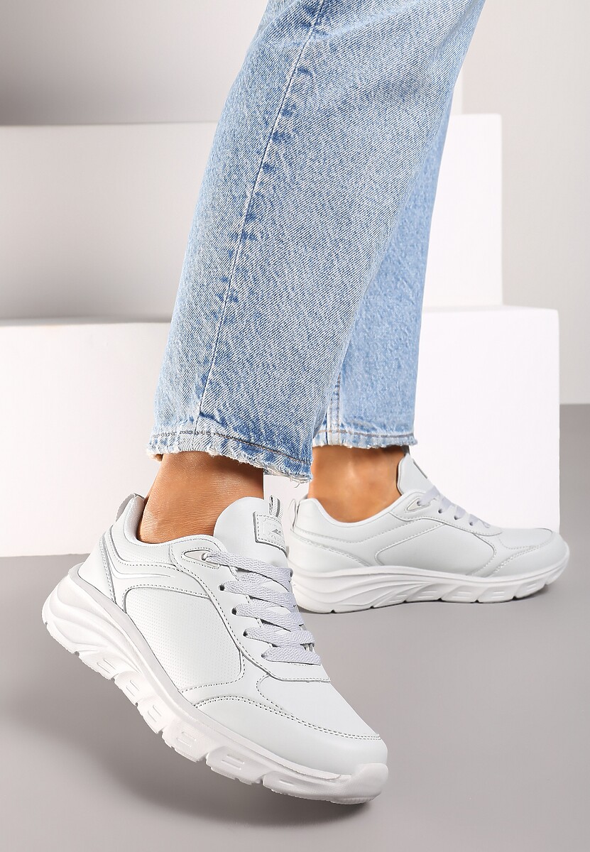 Jasnoszare Casualowe Buty Sportowe Sneakersy na Płaskiej Tłoczonej Podeszwie Velanitta