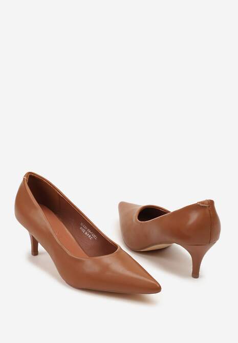 Brązowe Czółenka Vices na Obcasie Typu Kaczuszka ze Skórzaną Wkładką Amerisse