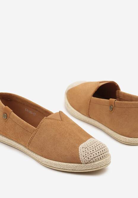 Brązowe Espadryle z Elastyczną Wstawką Zdobione Plecionką Kinellis