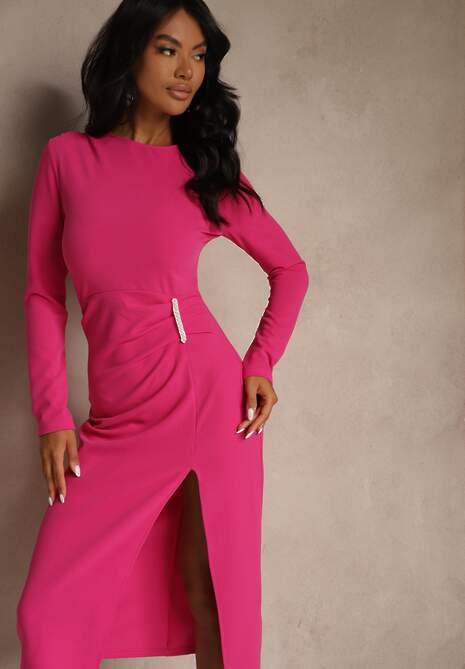 Fuksjowa Sukienka Koktajlowa Vices Ozdobiona Perełkami i Marszczeniem Odarre