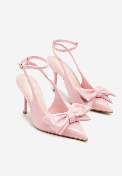 Różowe Sandały na Szpilce Vices z Dużą Kokardką Bez Pięty Velozia