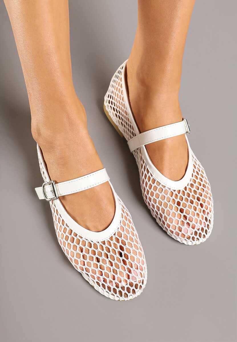 Białe Balerinki w Stylu Mary Jane z Siateczki Miltewi
