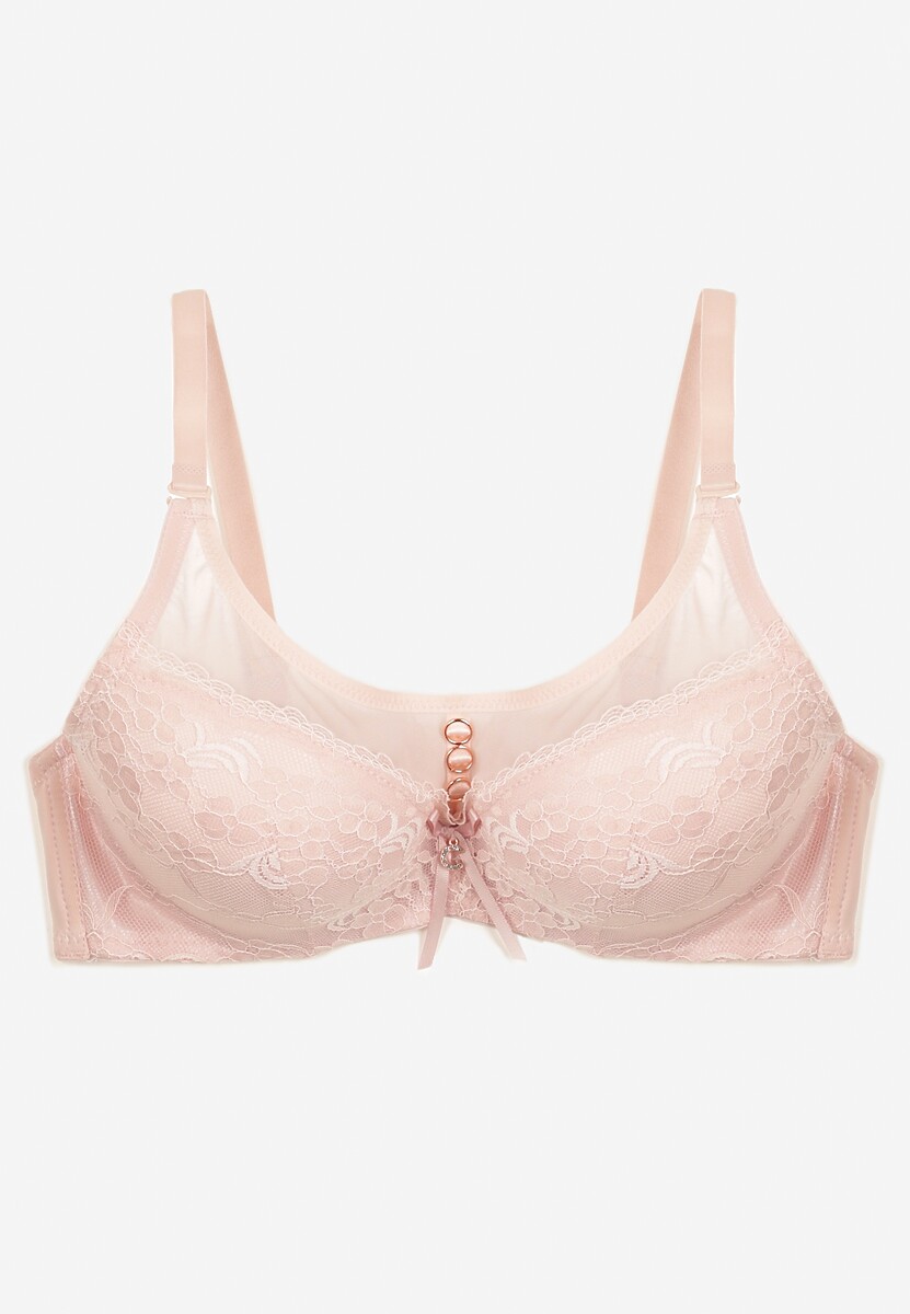 Ciemnoróżowy Biustonosz Push-Up Wykończony Koronką i Cyrkoniami Rivathara