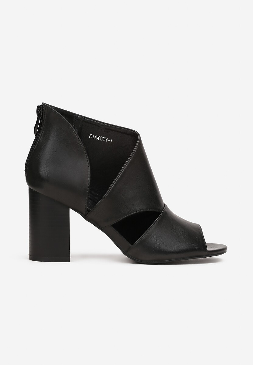 Czarne Botki na Słupku z Ozdobnymi Wycięciami Peep Toe Mivonno