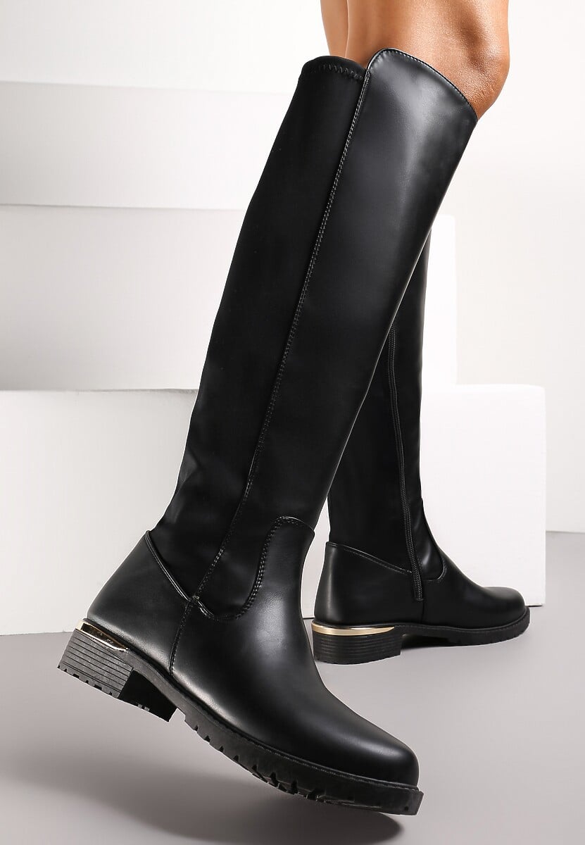 Czarne Kozaki Przed Kolano z Elastyczną Wstawką Miorcca