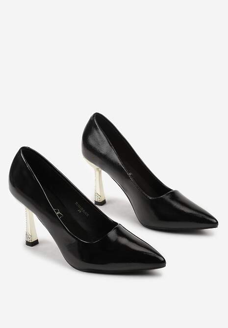 Czarne Szpilki Lakierowane Vices ze Skórzaną Wkładką i Cyrkoniami Avadvire