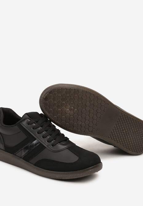 Czarne Casualowe Sneakersy z Geometrycznymi Wzorami i Kontrastowymi Przeszyciami Riandrea