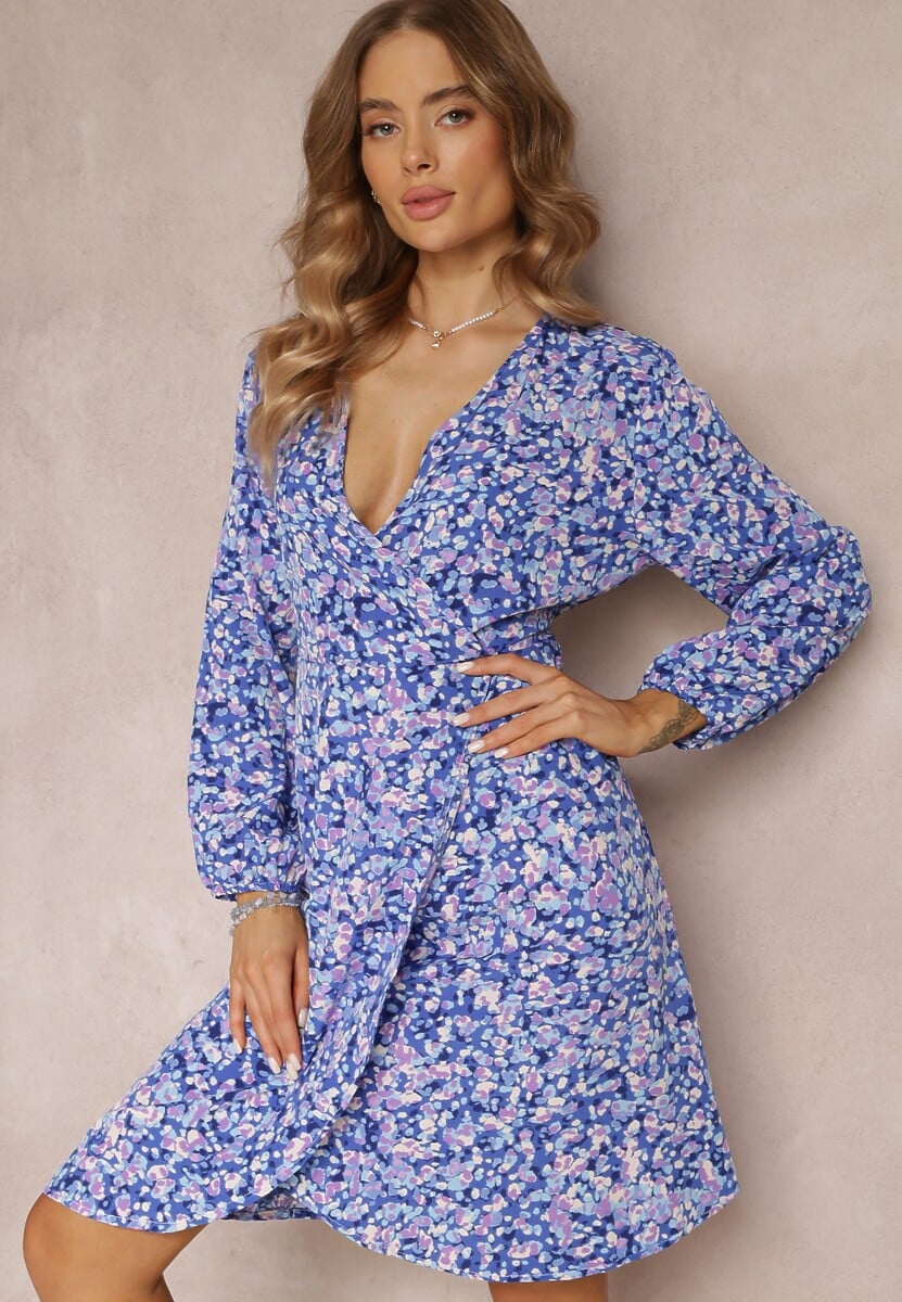 Granatowa Sukienka Midi z Kopertowym Dekoltem i Gumką w Talii Sorioli