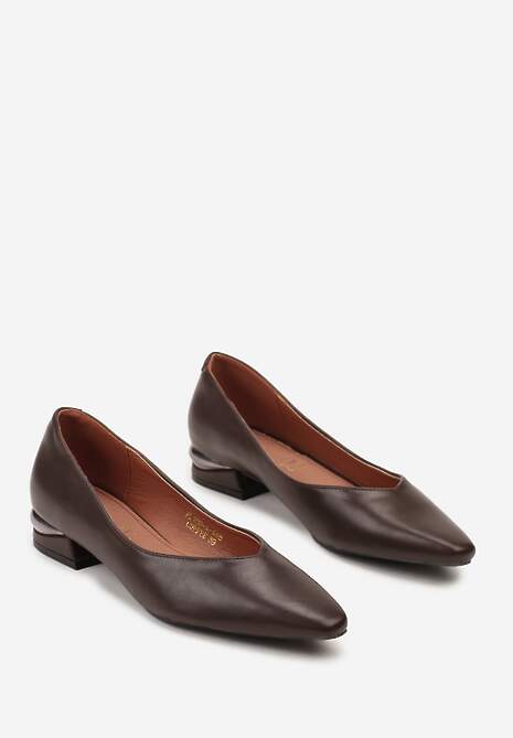 Brązowe Czółenka Vices ze Skórzaną Wkładką Zdobione Metaliczną Aplikacją Asivina