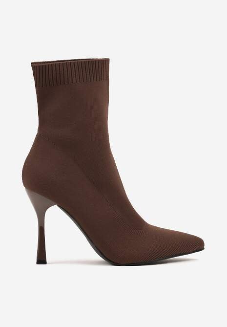 Brązowe Botki na Szpilce Vices z Elastyczną Cholewką Nallafia