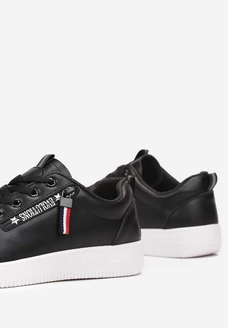 Czarne Wiązane Sneakersy przed Kostkę z Ozdobnym Suwakiem i Naszywką Hypatha