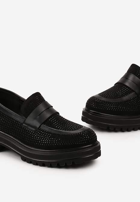 Czarne Mokasyny z Drobnymi Cyrkoniami na Cholewce Wrennitte