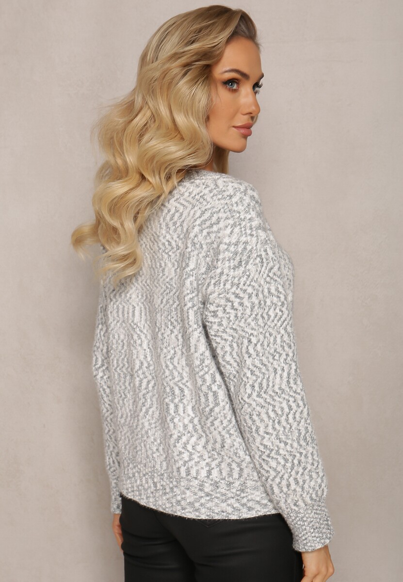 Szary Sweter z Ozdobnym Napisem Wykończony Ściągaczami Minisoji